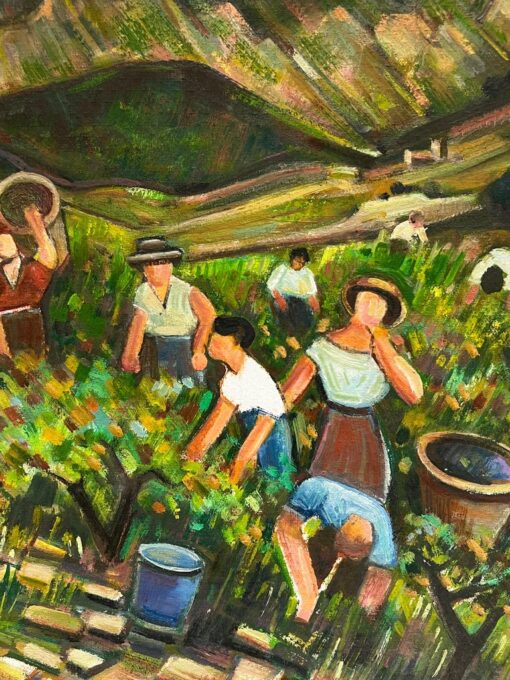 Vineyard Workers Grape Harvest South of France Large 20th Century French Oil - Image 3