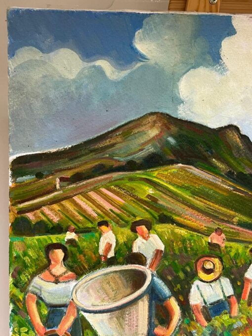 Vineyard Workers Grape Harvest South of France Large 20th Century French Oil - Image 7