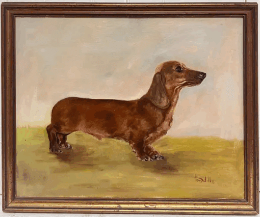The Dachshund Dog Vintage English Original Oil Painting Signed c. 1970's
