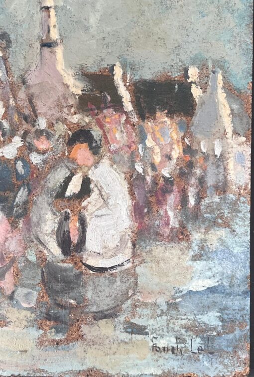 Figures Marching in Religious Parade Through A French Village Oil Painting - Image 5