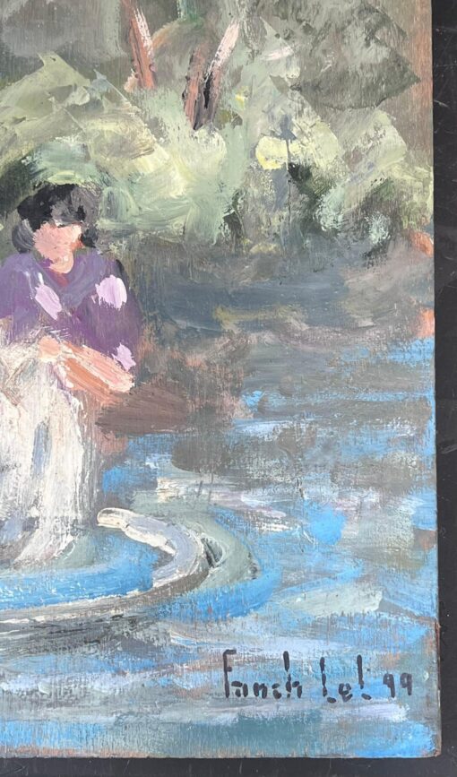 Maids Washing The Clothes In The Steam French Landscape Oil Painting - Image 3