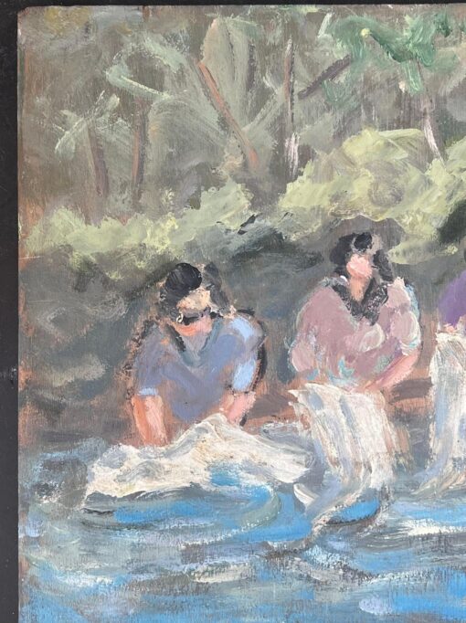 Maids Washing The Clothes In The Steam French Landscape Oil Painting - Image 4
