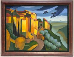 Large 1990's French Contemporary Signed Oil Painting Gordes Luberon Provence