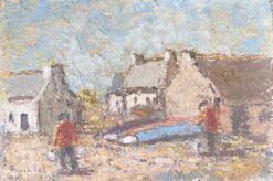 The Fisherman In Preparation In A French Village Landscape Oil Painting