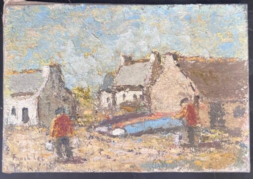 The Fisherman In Preparation In A French Village Landscape Oil Painting - Image 2