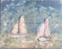 White Sailing Boats In Summer Blue Cloudy Seas Impressionist French Oil Painting