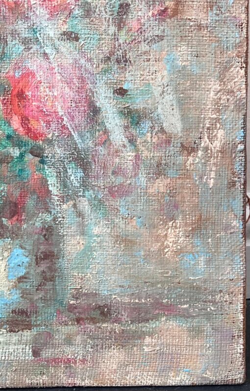 Impressionist French Red Roses in Blue Vase Interior Oil Painting - Image 3