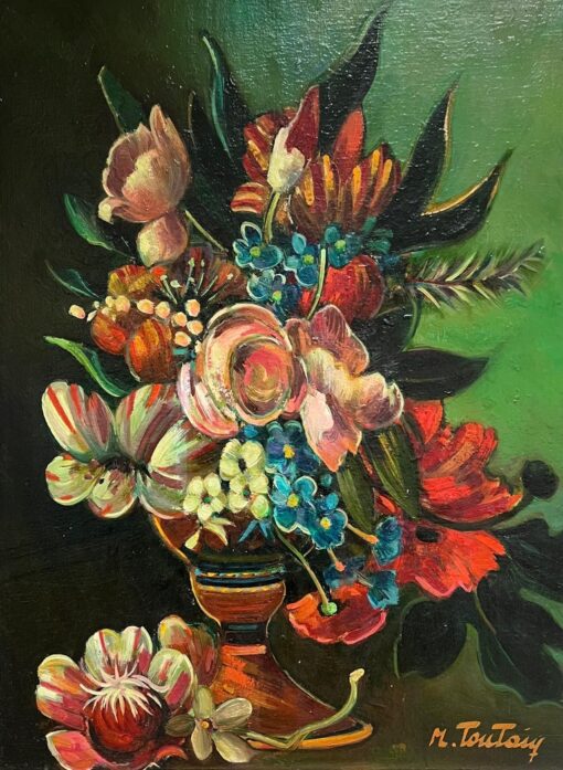 Large Classical Still Life of Flowers Signed French Oil Painting on Canvas - Image 3