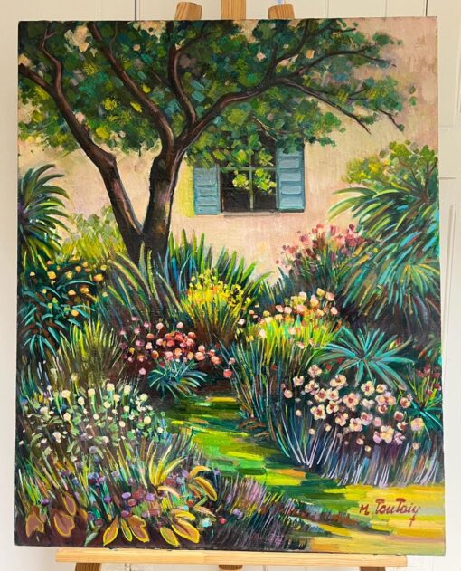The Provence House Flower Garden Large 20th Century French Oil Painting - Image 2