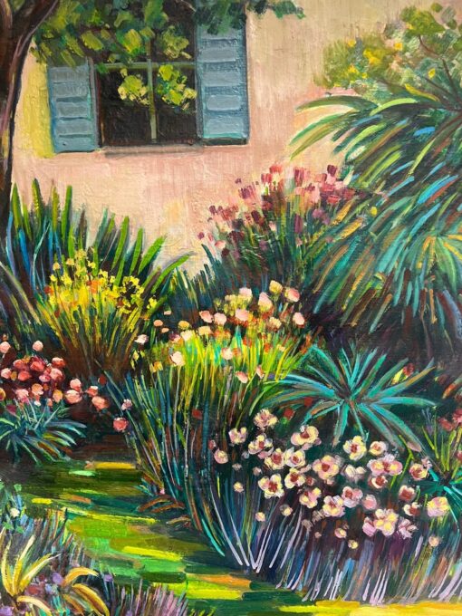 The Provence House Flower Garden Large 20th Century French Oil Painting - Image 3