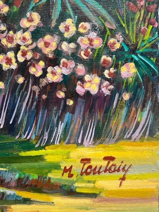 The Provence House Flower Garden Large 20th Century French Oil Painting - Image 4