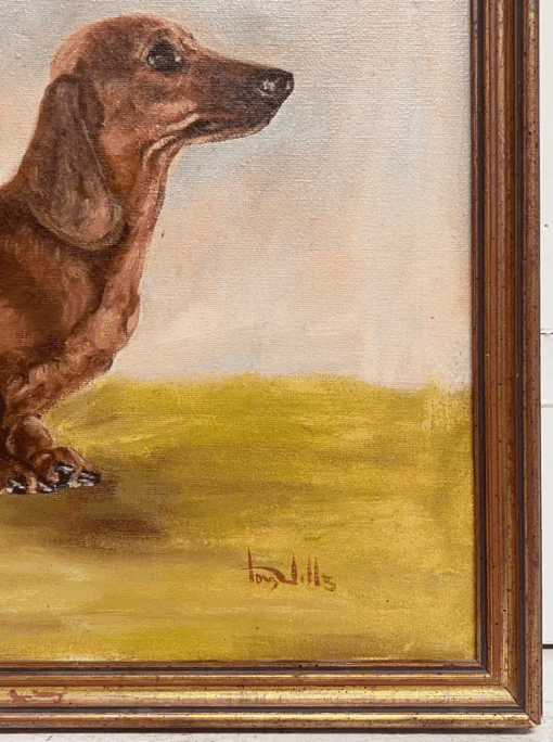 The Dachshund Dog Vintage English Original Oil Painting Signed c. 1970's - Image 5