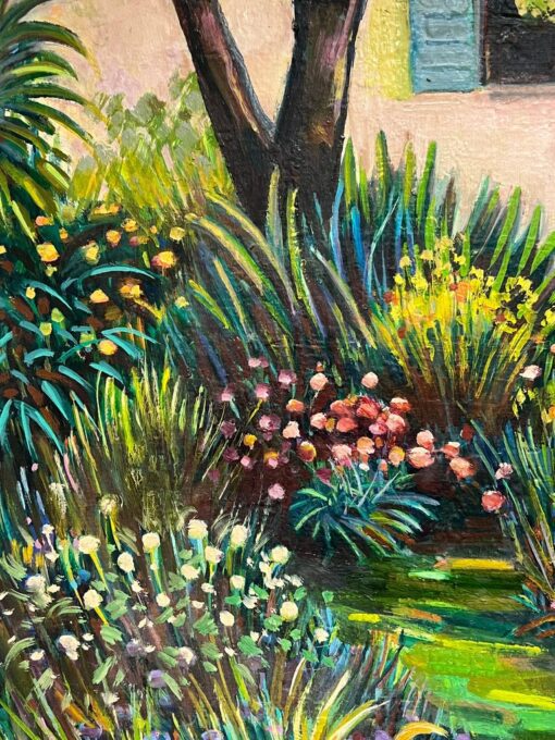 The Provence House Flower Garden Large 20th Century French Oil Painting - Image 8