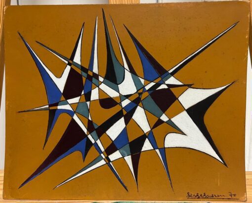 20th Century French Geometric Abstract Composition Oil Painting 1970's - Image 2