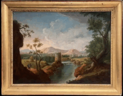 Very Large 18th Century French Romantic Classical Landscape Figure in Roman View