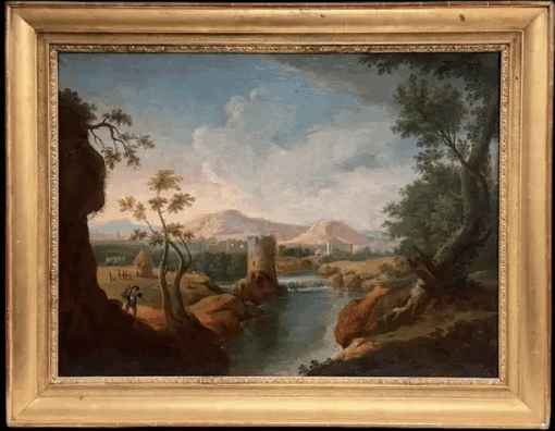 Very Large 18th Century French Romantic Classical Landscape Figure in Roman View