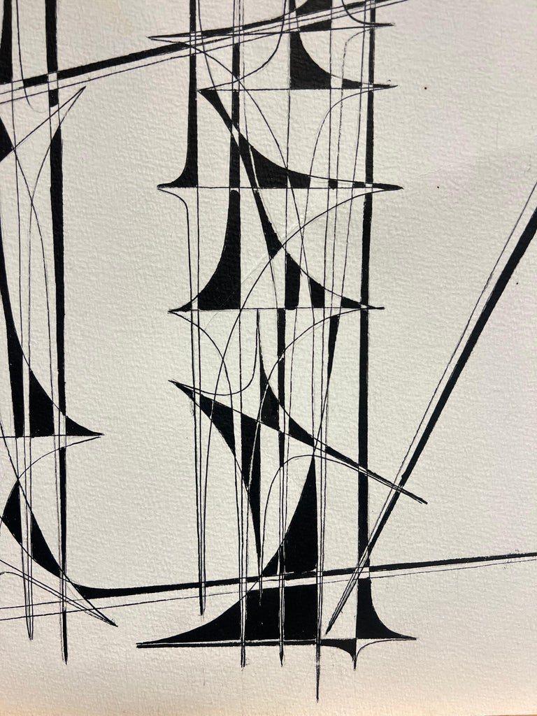 20th Century French Geometric Abstract Composition Ink Drawing 1970's - Image 5