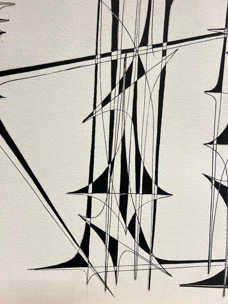 20th Century French Geometric Abstract Composition Ink Drawing 1970's - Image 6