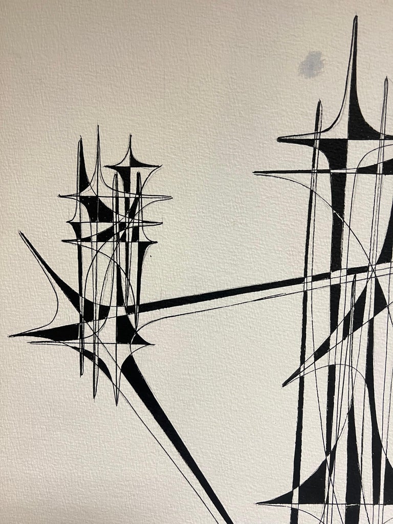 20th Century French Geometric Abstract Composition Ink Drawing 1970's - Image 7