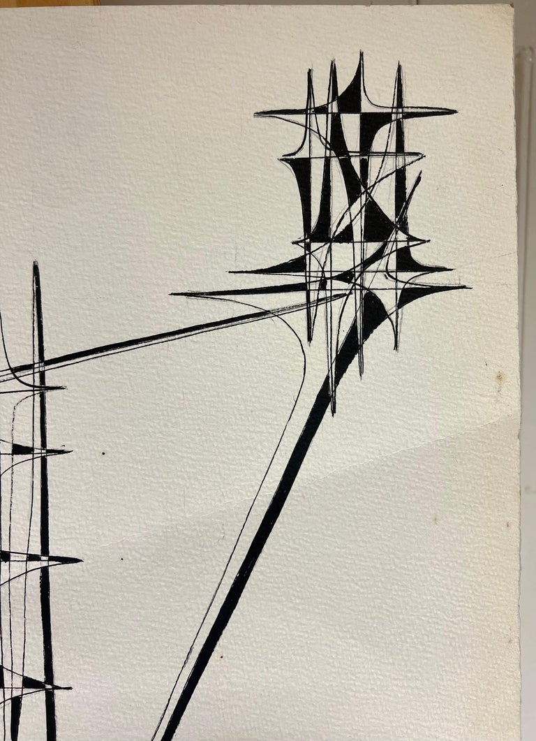 20th Century French Geometric Abstract Composition Ink Drawing 1970's - Image 8