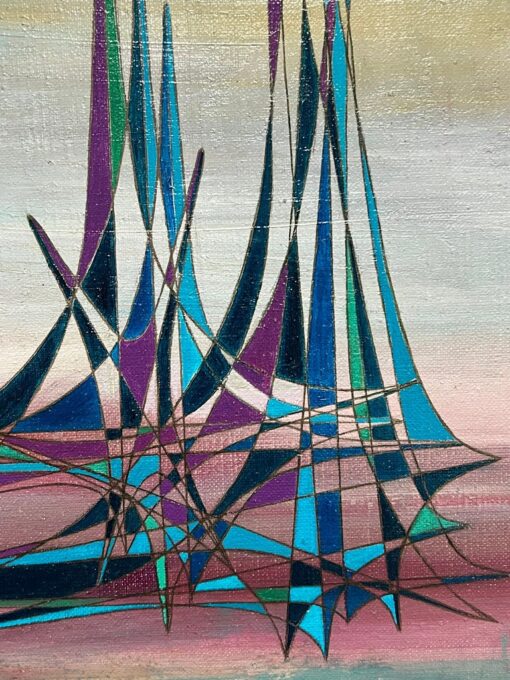 20th Century French Geometric Abstract Surrealist Composition Oil Painting - Image 4