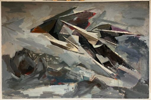 Huge 1960's French Modernist Cubist Abstract Oil Painting Jagged Shapes - Image 2