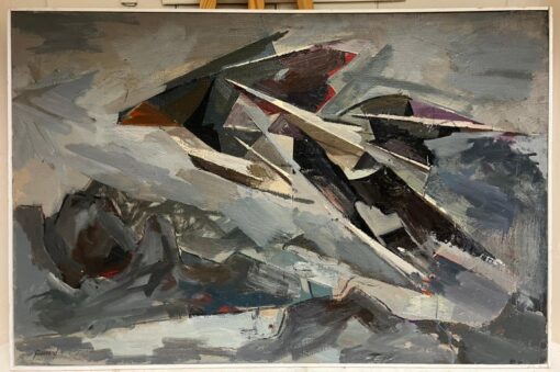 Huge 1960's French Modernist Cubist Abstract Oil Painting Jagged Shapes - Image 3