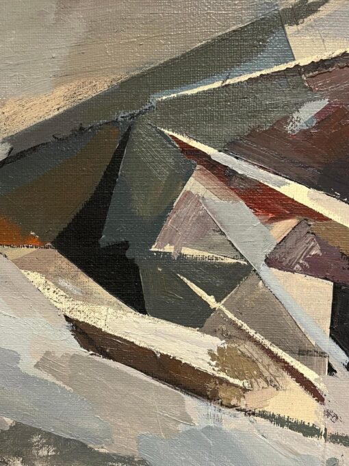Huge 1960's French Modernist Cubist Abstract Oil Painting Jagged Shapes - Image 6