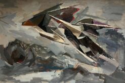 Huge 1960's French Modernist Cubist Abstract Oil Painting Jagged Shapes