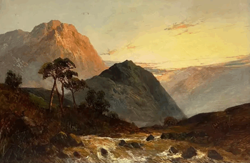 Antique Scottish Highlands Sunset over the River Glen Valley Signed Oil Painting - Image 2