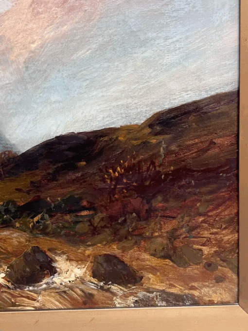 Antique Scottish Highlands Sunset over the River Glen Valley Signed Oil Painting - Image 3