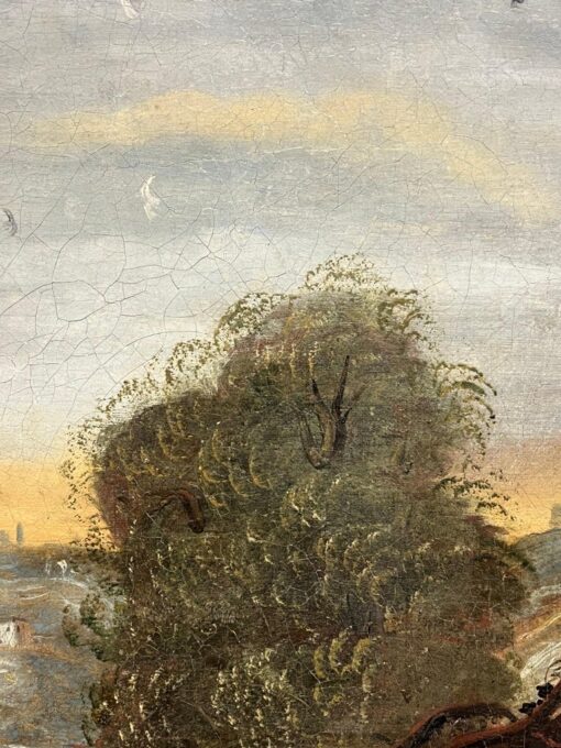 Huge 18th Century Flemish Classical Oil Painting Travellers River Landscape - Image 5