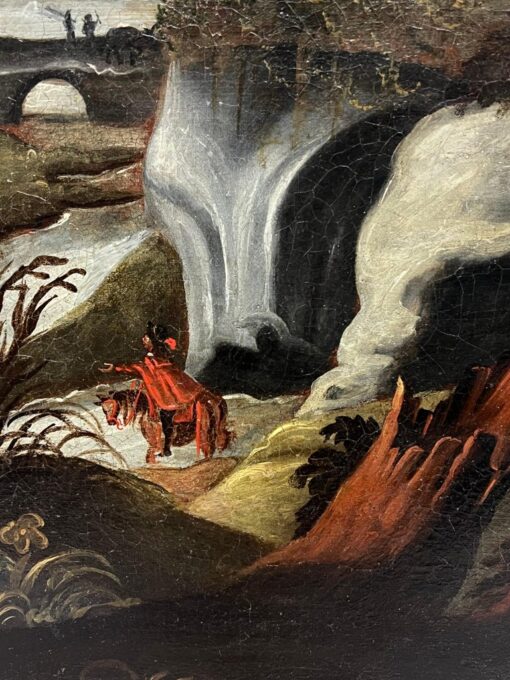 Huge 18th Century Flemish Classical Oil Painting Travellers River Landscape - Image 9