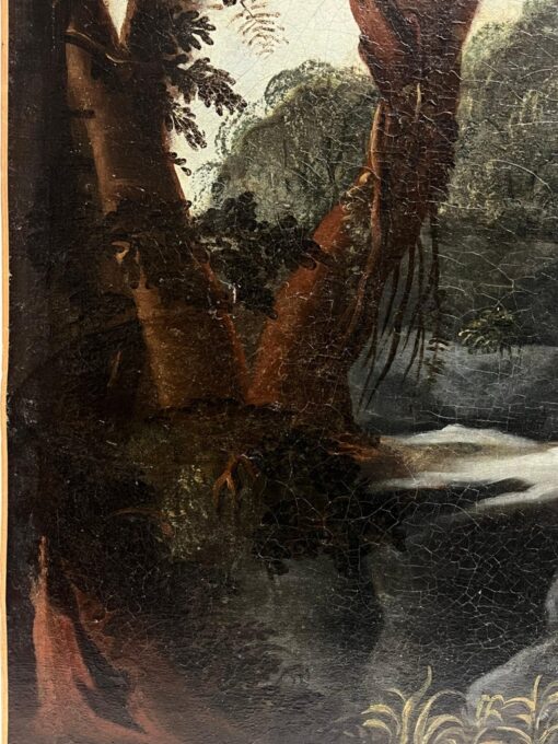 Huge 18th Century Flemish Classical Oil Painting Travellers River Landscape - Image 10