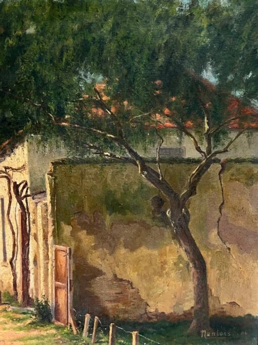 1900's French Impressionist Signed Oil Sunlit Village Houses in Lane - Image 3