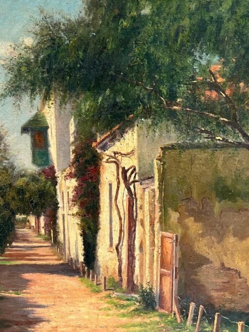1900's French Impressionist Signed Oil Sunlit Village Houses in Lane - Image 4