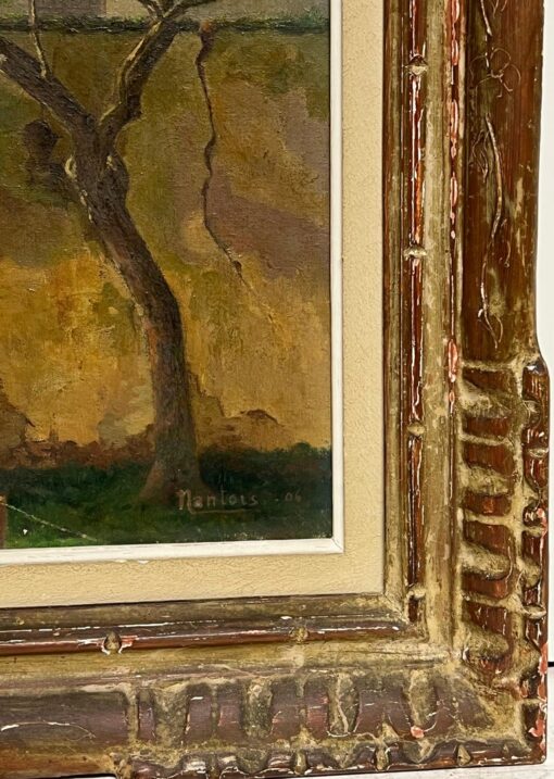 1900's French Impressionist Signed Oil Sunlit Village Houses in Lane - Image 5