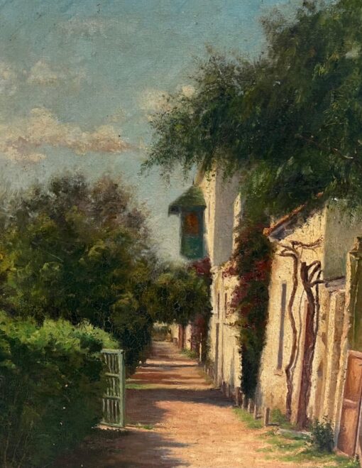 1900's French Impressionist Signed Oil Sunlit Village Houses in Lane - Image 8