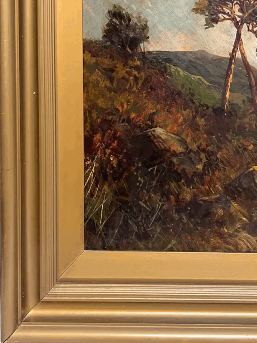 Antique Scottish Highlands Sunset over the River Glen Valley Signed Oil Painting - Image 5