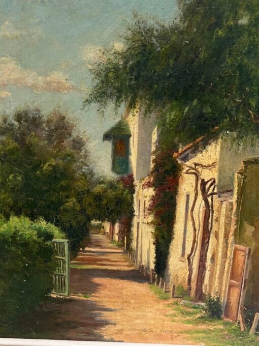 1900's French Impressionist Signed Oil Sunlit Village Houses in Lane - Image 10