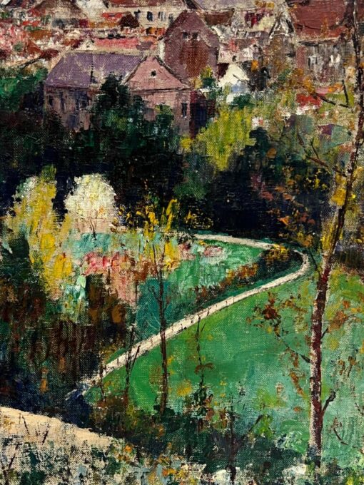 Vintage Mid 20th Century French Signed Oil View over Town Roof Tops - Image 4