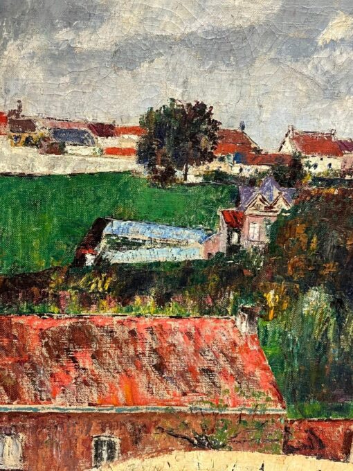 Vintage Mid 20th Century French Signed Oil View over Town Roof Tops - Image 5