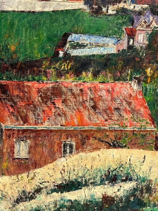 Vintage Mid 20th Century French Signed Oil View over Town Roof Tops - Image 6