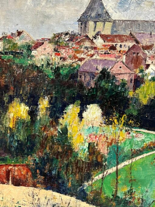 Vintage Mid 20th Century French Signed Oil View over Town Roof Tops - Image 7