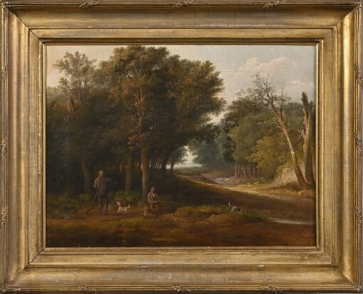 Fine 1830's English Sporting Art Country House Painting Shooting Gentlemen Woods