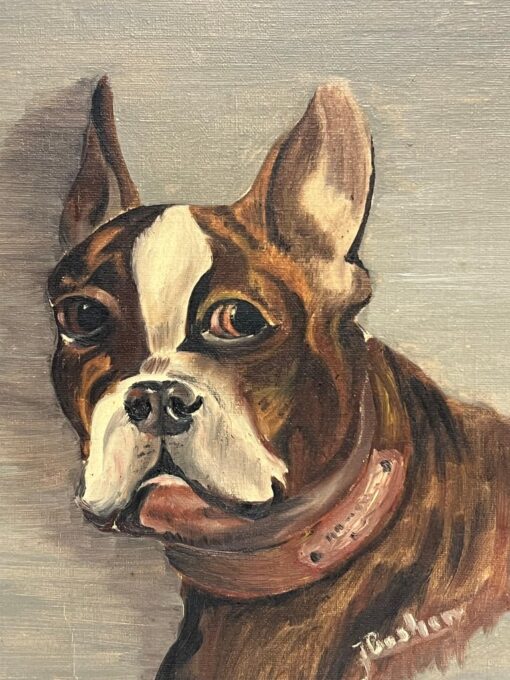 Antique French Signed Oil Painting Portrait of a Boston Terrier Dog - Image 5