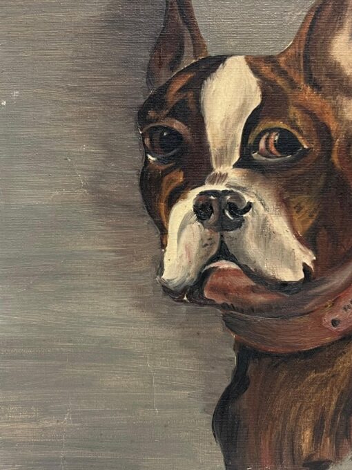 Antique French Signed Oil Painting Portrait of a Boston Terrier Dog - Image 6