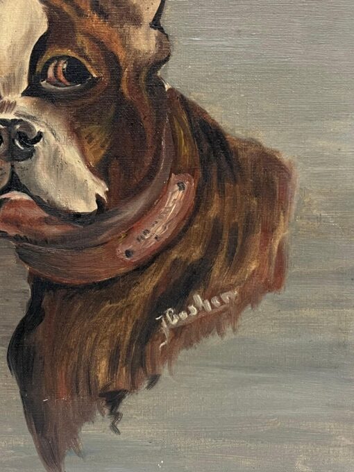 Antique French Signed Oil Painting Portrait of a Boston Terrier Dog - Image 7