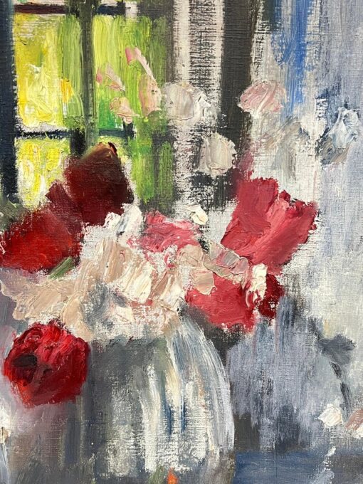 1950's Mid Century French Impressionist Oil Flowers in Vase in Windowsill - Image 3