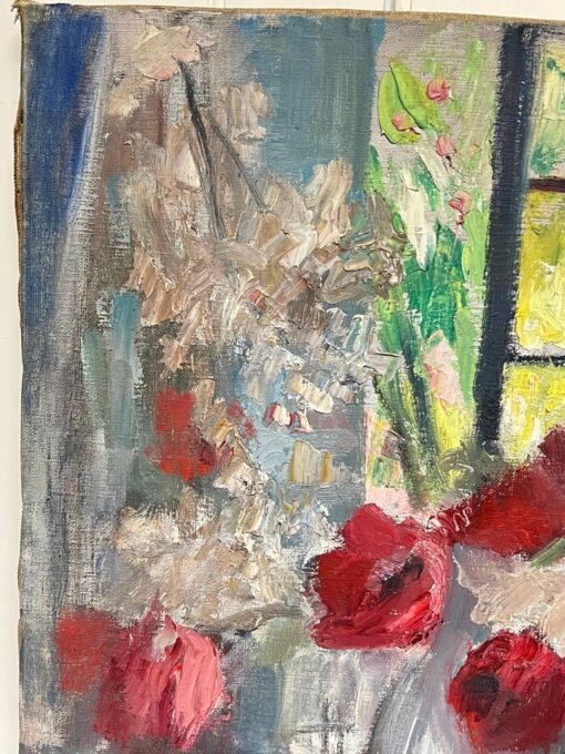 1950's Mid Century French Impressionist Oil Flowers in Vase in Windowsill - Image 4